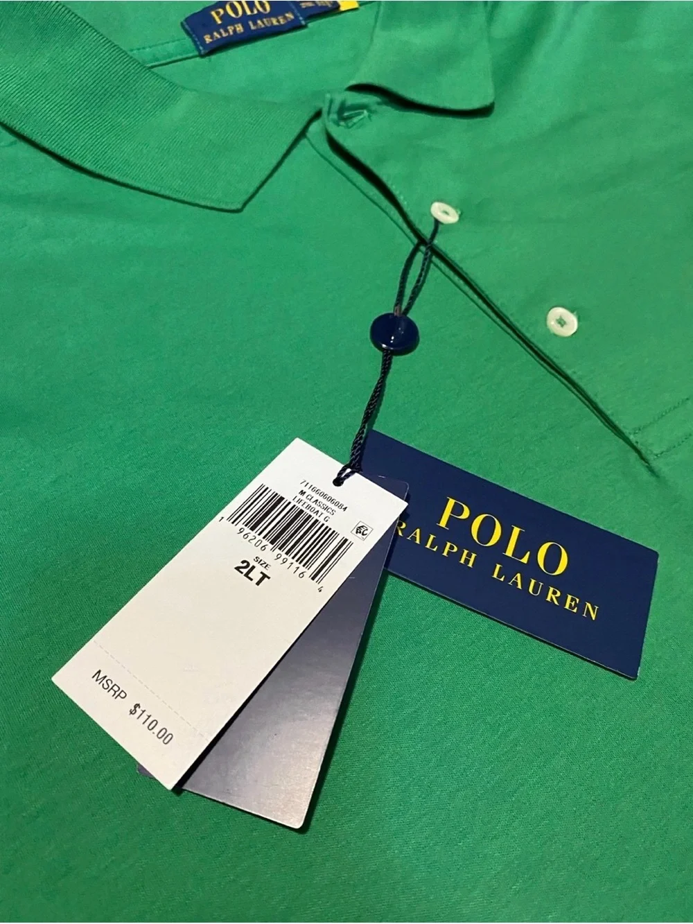 Polo Ralph Lauren Classic Fit Cotton Short Sleeve Lifeboat Green polo sz 2LT NEW
